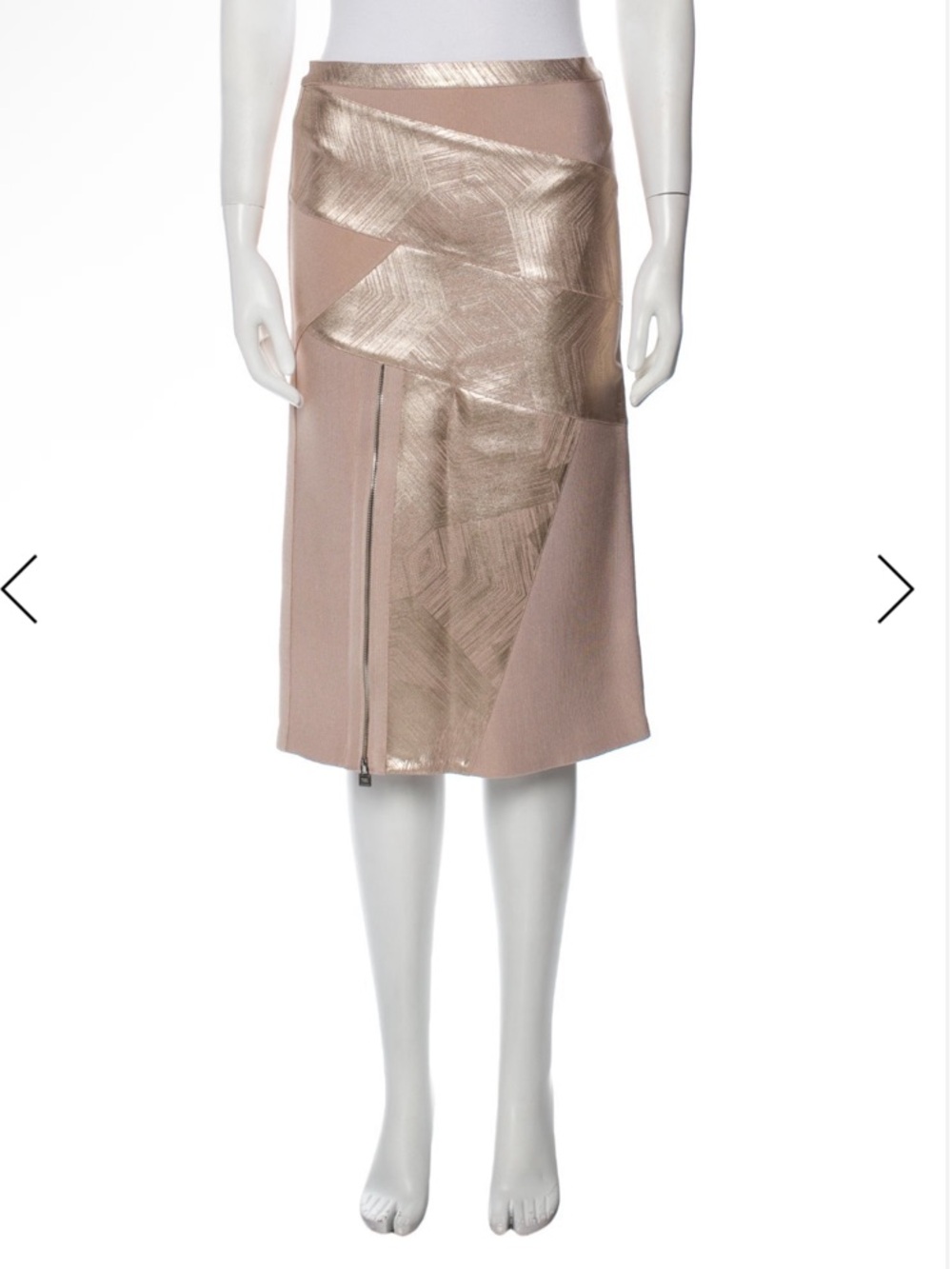 Herve Leger Blush and Metallic Gold Panel Midi Skirt